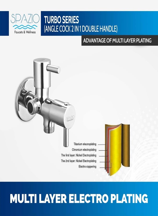 SPAZIO صنبور زاوية Spazio Turbo Series 2 في 1 فضي | صمام زاوية | صنبور زاوية ثنائي الاتجاه (عبوة من قطعة واحدة) لحنفيات الحمام/حوض الغسيل مع شفة جدارية (نوع تركيب على الحائط) - Image 4